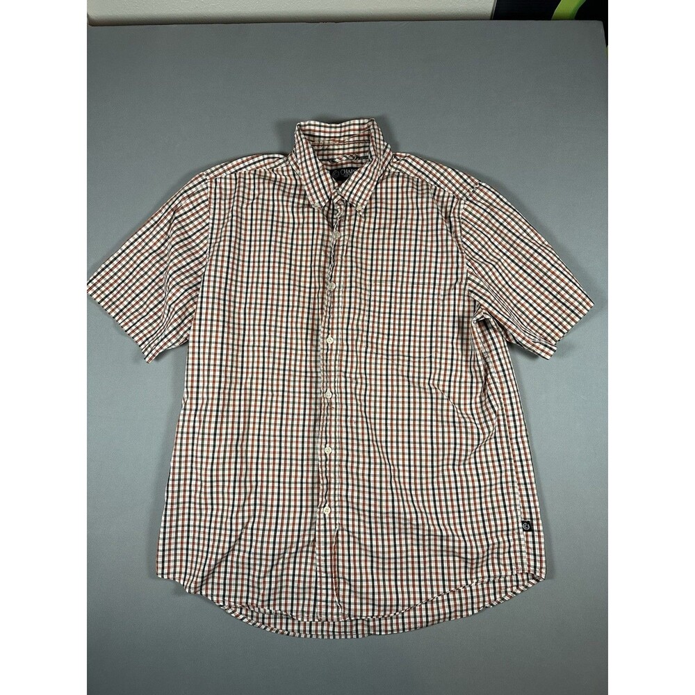 Chaps Mens L Short Sleeve Plaid Shirt Rust Brown Check Cotton Bangladesh